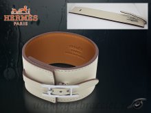 Hermes Fleuron Large Leather Bracelet White With Silver